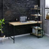 Escrivaninha com Estante Industrial com 4 Prateleiras - Carvalho/Preto