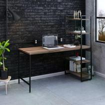 Escrivaninha com Estante Industrial com 4 Prateleiras - Nogal/Preto