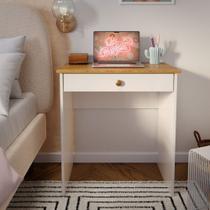 Escrivaninha com Gaveta Mesa de Estudos Home Office Escritório Estilo - Off White com Freijó