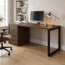 Escrivaninha com Gaveteiro Industrial 4 Gavetas e Passa-Cabos 190x70cm Frame Office Espresso Móveis Carvalho/Munique