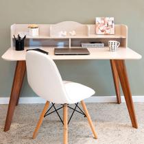 Escrivaninha com nichos Artely Sofia Cor Off White com Cedro Escrivaninha com nichos Artely Sofia Cor Off White com Cedro