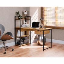 Escrivaninha com Prateleiras e Gaveta para Quarto Adolescente 136cm Kappesberg Freijo/Preto Fosco