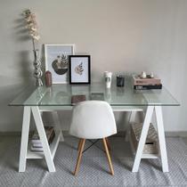 Escrivaninha Com Tampo De Vidro Cristal Artany Cor Branca