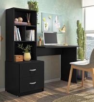 Escrivaninha Cristal 2 Gavetas e Nichos Organizadores Preto - Peternella