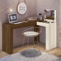 Escrivaninha De Canto Com Penteadeira Jade com nicho espelho Porta basculante Design Moderno - Freijo / Off White