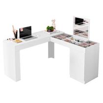 Escrivaninha de Canto com Penteadeira Paris Branco Fosco Liso - Fênix