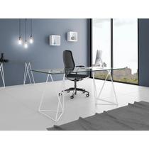 Escrivaninha de Vidro Bela Vista Cavalete Base Ferro Branco Escrivaninha de Vidro Bela Vista Cavalete Base Ferro Branco