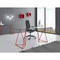 Escrivaninha de Vidro Bela Vista Cavalete Base Ferro Vermelho Escrivaninha de Vidro Bela Vista Cavalete Base Ferro Vermelho