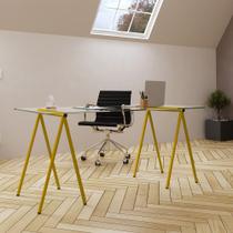 Escrivaninha de Vidro Itaim Cavalete Base Ferro Amarelo Escrivaninha de Vidro Itaim Cavalete Base Ferro Amarelo