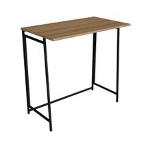 Escrivaninha Dobravel Slim PlacaEPonto Escritorio Estrutura em Aço Tampo em MDP 80cm Preto e Mel