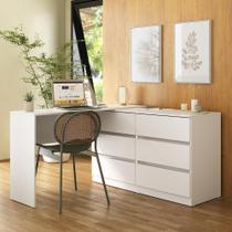 Escrivaninha Em L 120cm Com 6 Gavetas Multimóveis Mp6030 Branco