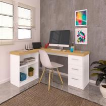 Escrivaninha em L 3 Gavetas Alabama Olmo Branco