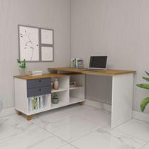 Escrivaninha Em L Com 2 Gavetas e 5 Nichos Artany Gold Cor Freijó/Grafito/Branco Escrivaninha Em L Com 2 Gavetas e 5 Nichos Artany Gold Cor Freijó/Grafito/Branco