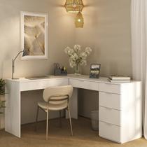 Escrivaninha em L com Mesa Escritório 5 Gavetas 152cm Branco Escrivaninha em L com Mesa Escritório 5 Gavetas 152cm Branco