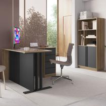 Escrivaninha em L e Estante 2 Portas Rael Mel/Grafite F10 - Mpozenato