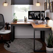 Escrivaninha em L Mesa para Computador Home Office de Canto Industrial Moderna para Escritório Gamer com Tampo Amplo Berlim Preta