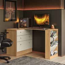 Escrivaninha em L Retrátil com Cômoda Módulos e Complementos