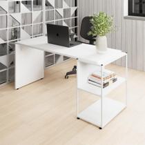 Escrivaninha Escritório com Estante Baixa 3 Prateleiras F5