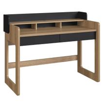 Escrivaninha Flexus Artesano 128 cm (Largura) MDP Hanover (Mel) e Nero (Preto) 3 Nichos e 2 Gavetas