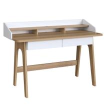 Escrivaninha Flexus Artesano 139 cm (Largura) MDP Hanover (Mel) e Branco com 3 Nichos e 2 Gavetas