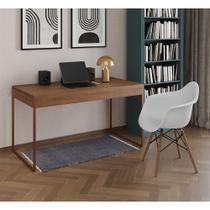 Escrivaninha Home Office Estilo Industrial Malta Amêndoa 137x53cm Base Cobre com 1 Poltrona Branca E