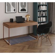 Escrivaninha Home Office Estilo Industrial Malta Amêndoa 137x53cm Base Cobre com 1 Poltrona Preta Ea