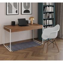 Escrivaninha Home Office Estilo Industrial Malta Amêndoa 137x53cm Ferro Branco com 1 Poltrona Branca