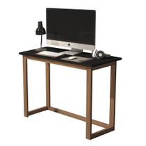 escrivaninha home office preto compacta quarto pés de madeira estilo cavalete