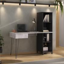 Escrivaninha Industrial com Estante 4 Nichos e 1 Gaveta com Tampo Concreto 137cm Fusion