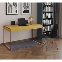 Escrivaninha Industrial Escritório Canela 137x53cm Malta com 1 Cadeira Eames Eiffel Preta Base Cobre