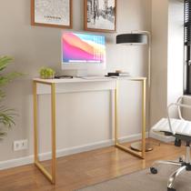 Escrivaninha Industrial Escritório Home Office Estudo 90cm X 76 Cm Mesa Sala Notebook Computador Aço MDP Branco Dourado