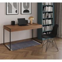 Escrivaninha Industrial Escritório Malta Amêndoa 137x53cm com 1 Cadeira Eames Eiffel Preta Base Ferr