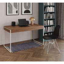 Escrivaninha Industrial Escritório Malta Amêndoa 137x53cm com 1 Cadeira Eames Eiffel Preta Base Ferr