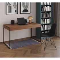 Escrivaninha Industrial Escritório Malta Amêndoa 137X53Cm Com 1 Cadeira Preta Base Ferr Cor: Amendoa