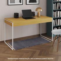 Escrivaninha Industrial Madeira Padrão Office Canela Malta 137x53cm com Base em Ferro Branco