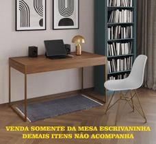 Escrivaninha Industrial Malta 137x53 Ferro Dourado Tampo Amêndoa