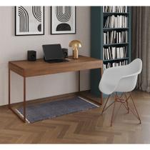 Escrivaninha Industrial Office Estudo Malta Amêndoa 137x53cm com 1 Poltrona Branca Eames Eiffel Base