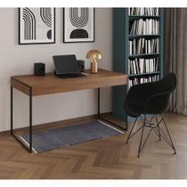 Escrivaninha Industrial Office Estudo Malta Amêndoa 137x53cm com 1 Poltrona Preta Eames Eiffel Base