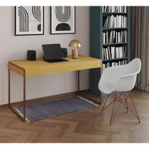 Escrivaninha Industrial Office Estudo Malta Canela 137x53cm com 1 Poltrona Branca Eames Eiffel Base - CASA PRIME