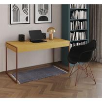 Escrivaninha Industrial Office Estudo Malta Canela 137x53cm com 1 Poltrona Preta Eames Eiffel Base C