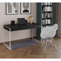 Escrivaninha Industrial Office Estudo Malta Preta 137x53cm com 1 Poltrona Branca Eames Eiffel Base F