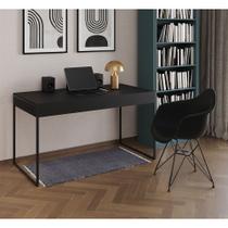 Escrivaninha Industrial Office Estudo Malta Preta 137x53cm com 1 Poltrona Preta Eames Eiffel Base Fe