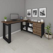Escrivaninha Industrial para Escritório e Home Office em L 3 Gavetas 4 Nichos Home Office