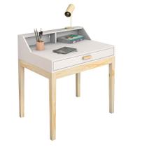 escrivaninha infantil branca com gaveta e pes de madeira