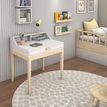 escrivaninha infantil branca com gaveta e pes de madeira - Start Home Shop