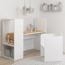 Escrivaninha Infantil e Cadeira com Regulagem de Altura - Branco - BE Mobiliário