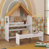 Escrivaninha Infantil Montessoriana Casinha 100% Mdf Petra Espresso Móveis Branco Brilho/Amêndoa