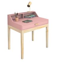 escrivaninha infantil rosa com gaveta e pes de madeira - Aprire Móveis