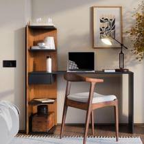 Escrivaninha Infinity Home Office Funcional Com Gaveta E Prateleiras Moderna Para Escritório E Estudo Canela Preto