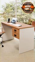 Escrivaninha Londres 118cm com 2 Gavetas Mesa para Computador Home Office Moderna Branco com Amadeirado Tampo de 15mm em MDF